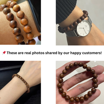 Natural Golden Sandalwood Bead Bracelet – Authentic Wooden Mala