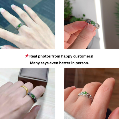 Unisex Adjustable Jade Silver Ring – Feng Shui Jewelry for Wealth and Protection