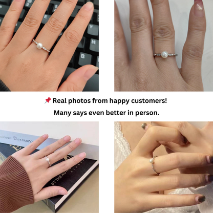 dainty adjustable real pearl ring for women