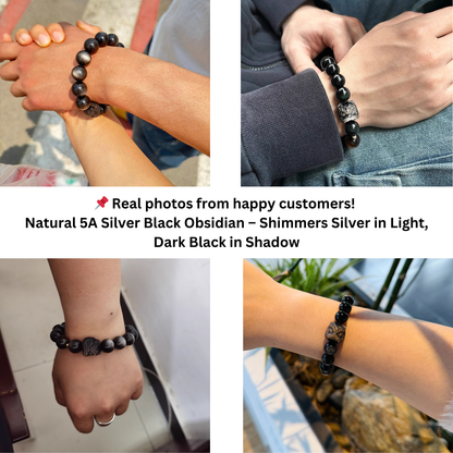 mens feng shui black obsidian beaded bracelet