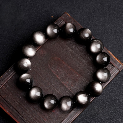 Natural Silver Sheen Obsidian beads with silver flash