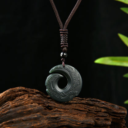 Premium hand carved Hetian nephrite jade necklace styled as timeless luxury jewelry