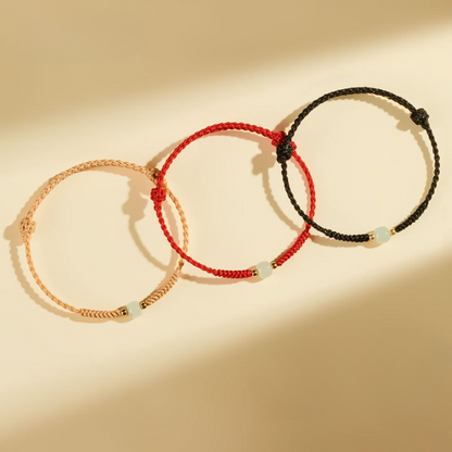 Handmade Red String Green Hetian Jade Bracelet full bracelet flat lay