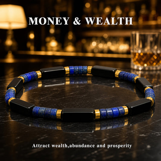 Natural Lapis Lazuli and Black Obsidian Bracelet for Men