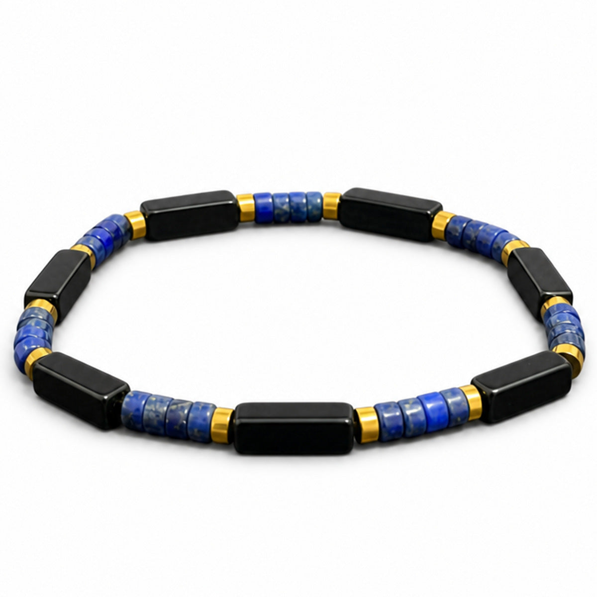 Blue Lapis Lazuli and Black Obsidian Stretch Bracelet