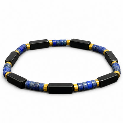 Blue Lapis Lazuli and Black Obsidian Stretch Bracelet