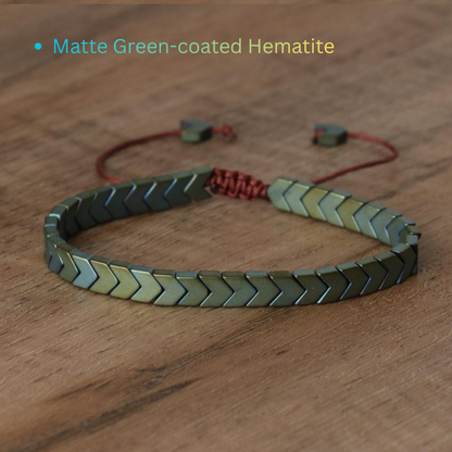 Handmade Hematite Arrow Bracelet with Matte Green Coating