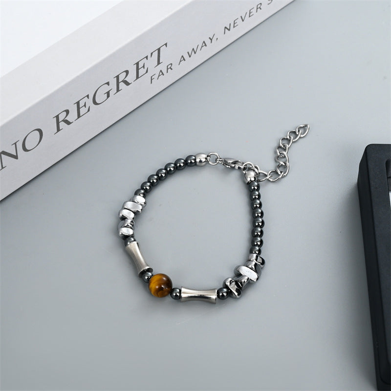 natural tiger eye and hematite bracelet for men