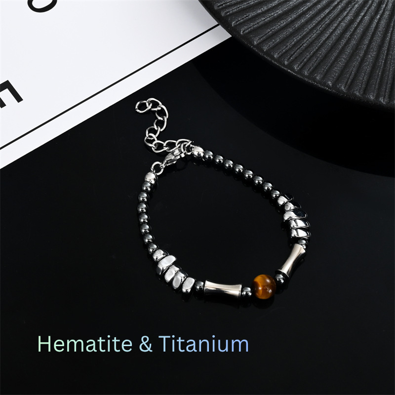 waterproof titanium tiger eye bracelet with hematite beads