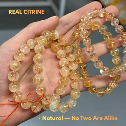Natural Citrine beads showing unique color and natural variations 4 bracelets compare natural color variant