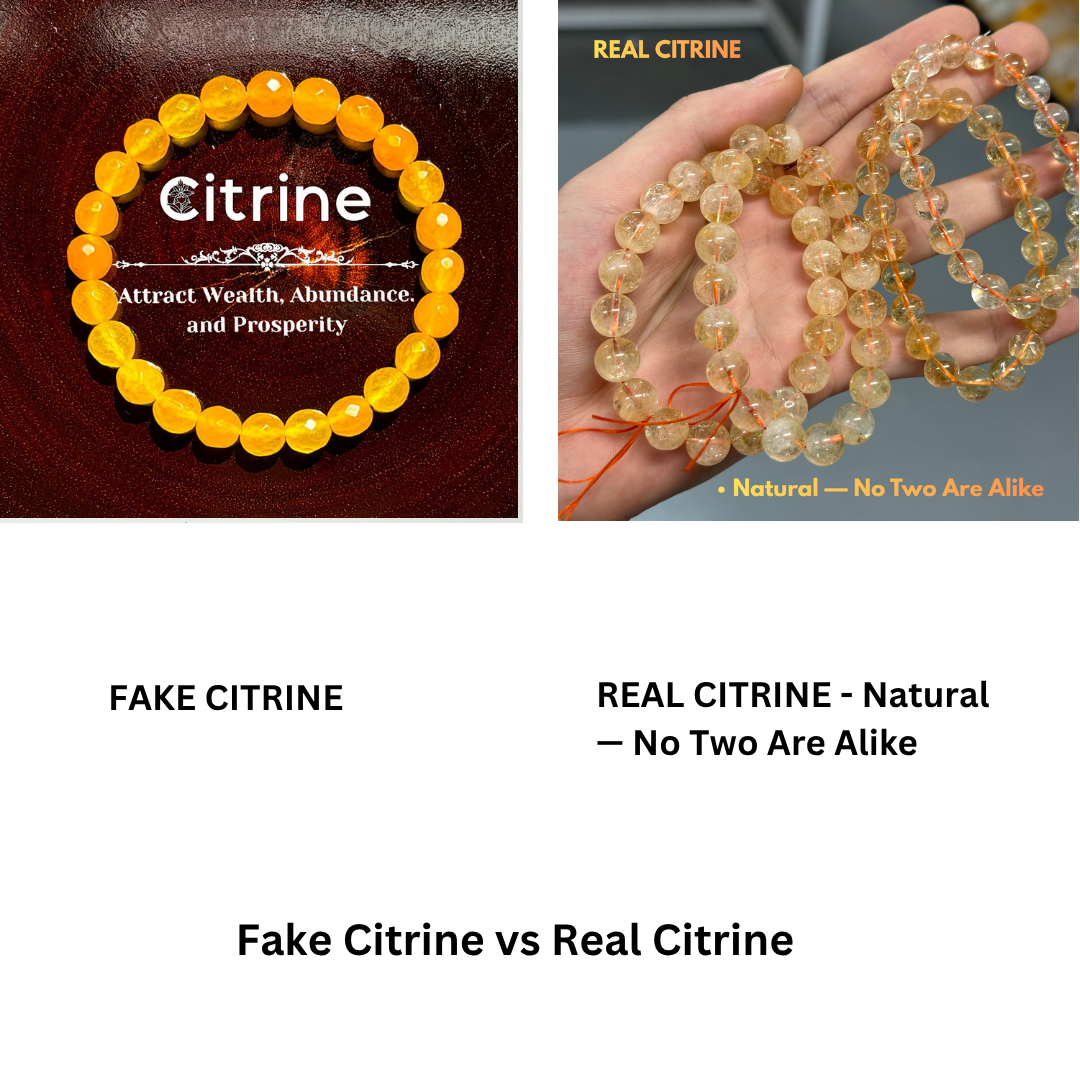 Natural Citrine vs fake Citrine gemstone comparison