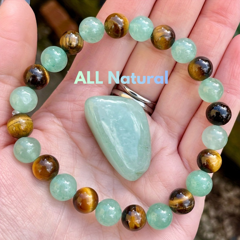 Natural Aventurine and Tiger Eye Bracelet with 8mm Gemstone Beads