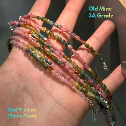 Close Up of Genuine Old Mine Tourmaline Gemstone Beads