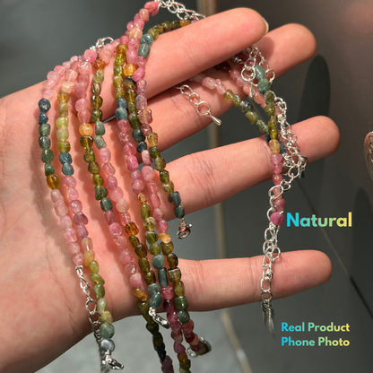 Authentic Multi-Color Tourmaline Gemstone Bracelet Adjustable Chain