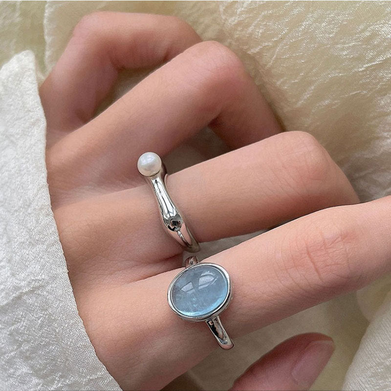 blue gemstone aquamarine 925 silver ring handcrafted minimalist design
