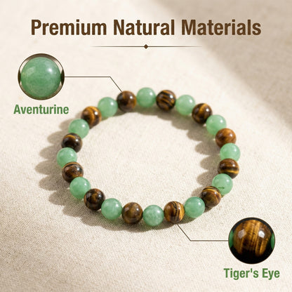 Natural Aventurine Tiger Eye Bracelet Close Up Showing 8mm Beads