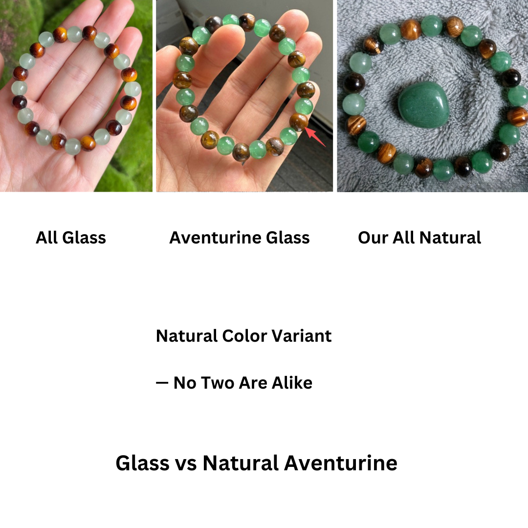 Natural Aventurine vs Glass Imitation Comparison Showing Stone Texture Differences