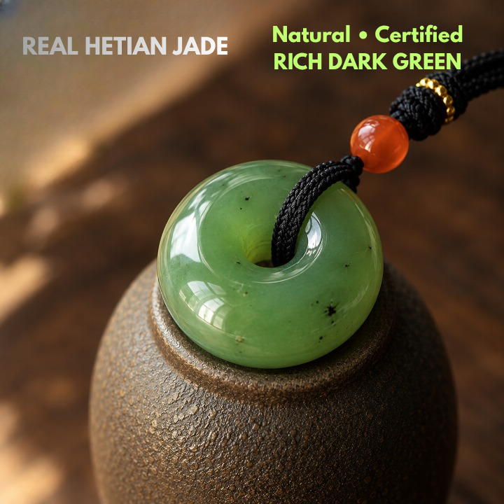 Natural Hetian Jade Pi Disc Pendant Necklace