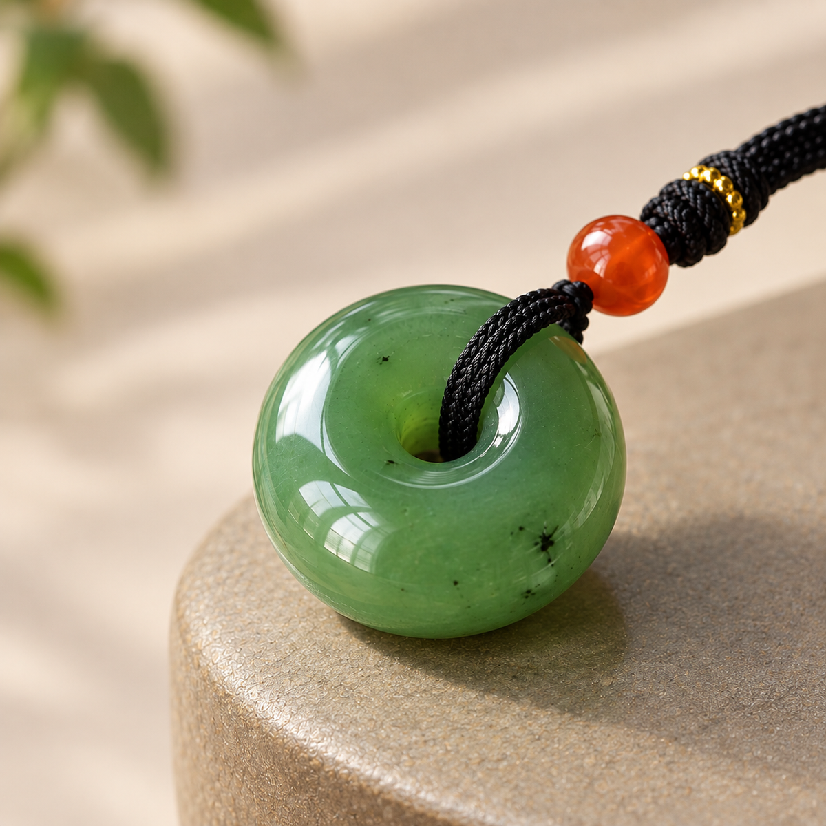 Close Up of Natural Hetian Jade Pendant Texture