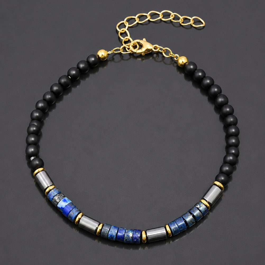 Adjustable stainless steel chain on a natural Lapis Lazuli bracelet for men