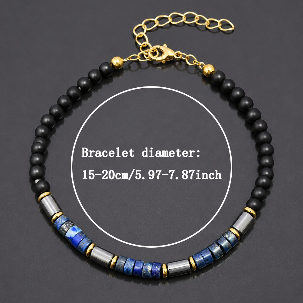 Adjustable stainless steel chain on a natural Lapis Lazuli bracelet for men