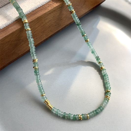 Elegant Natural Aventurine and Gold Bead Necklace – Luxury and Luck