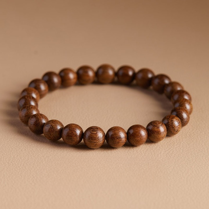 Natural Golden Sandalwood Bead Bracelet – Authentic Wooden Mala