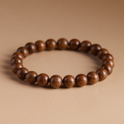 Natural Golden Sandalwood Bead Bracelet – Authentic Wooden Mala