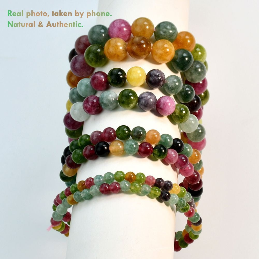 Natural Brazil Tourmaline Bracelet – Multicolor Healing Crystal Jewelry
