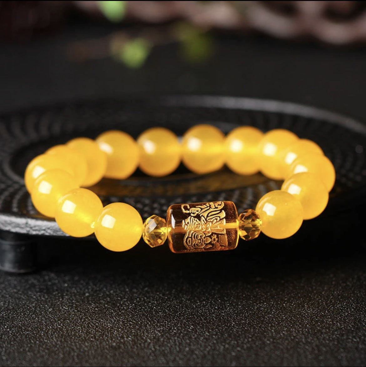 Natural Yellow Chalcedony Feng Shui Bracelet – Three Wealth Gods, Prosperity & Protection