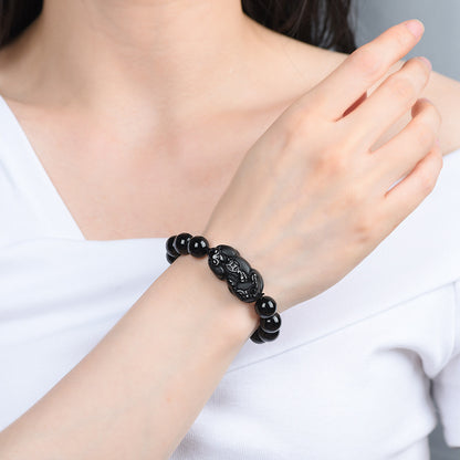 Obsidian Bracelet with Pixiu Charm