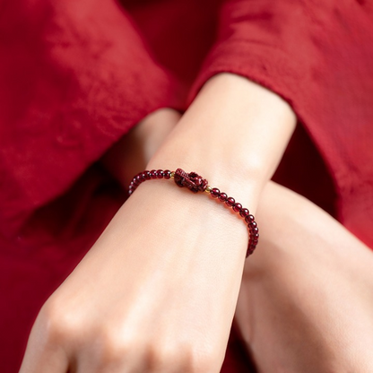 High-Content Cinnabar Pixiu & Natural 5A Red Garnet Bracelet – Wealth, Protection & Vitality