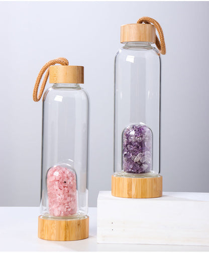 Crystal Infusion Removable Base Energy Health Bottle High Borosilicate Glass With Bamboo Lid