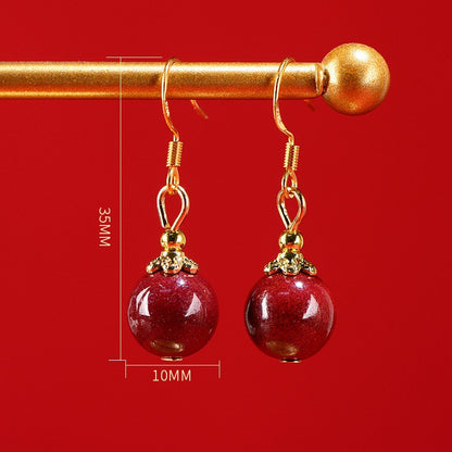 Statement red cinnabar stone earrings sterling silver drop style