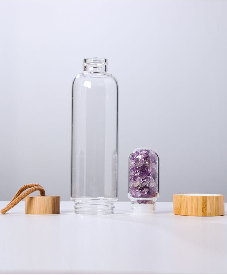 Crystal Infusion Removable Base Energy Health Bottle High Borosilicate Glass With Bamboo Lid