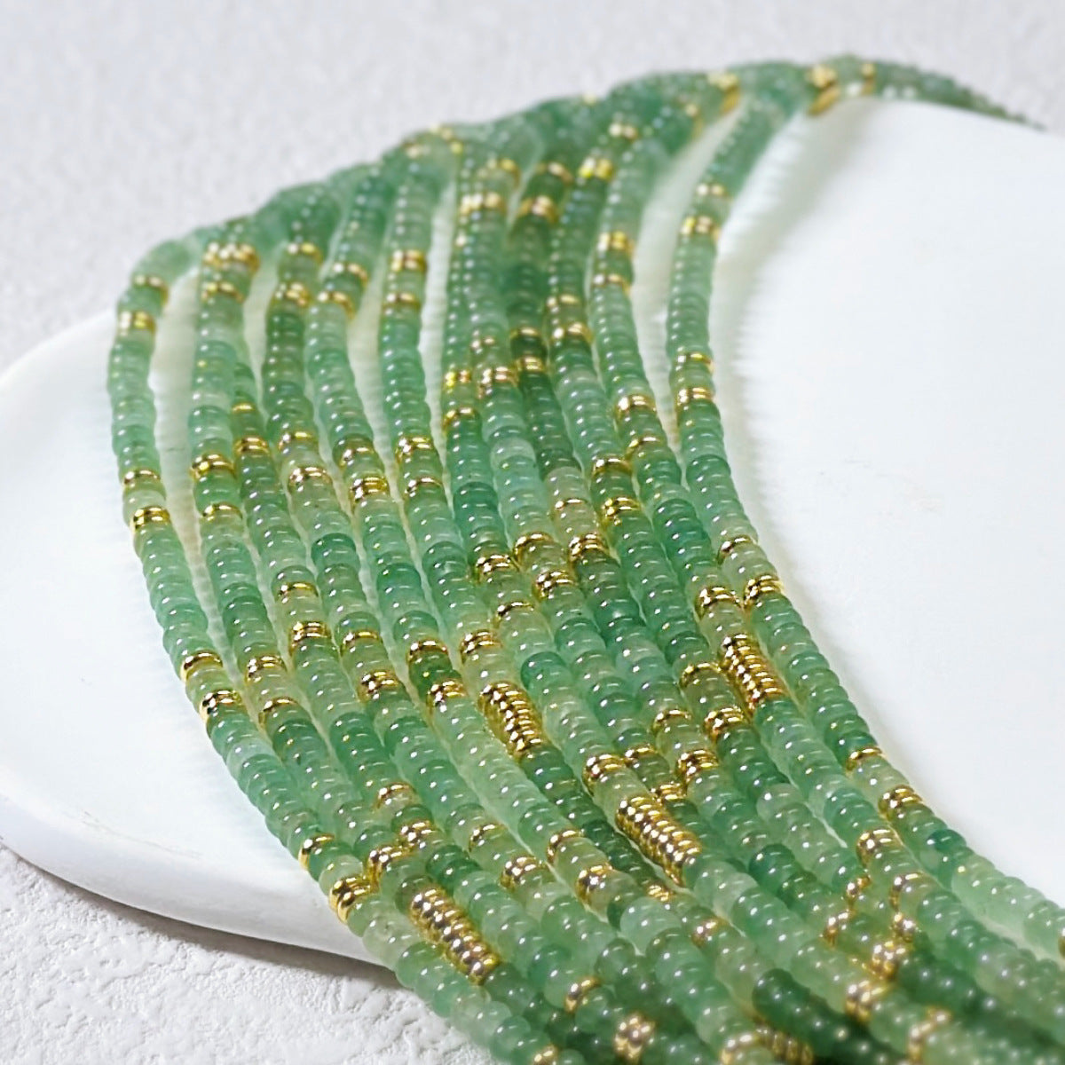 Natural Aventurine and Gold Bead Necklace – Luxury and Luck