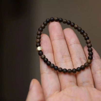 Natural Brunei Agarwood Bracelet – Aid Sleep with Zakiram Gold-Plated Silver Accent