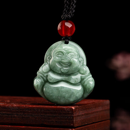 Natural Deep Green Jadeite Buddha Pendant Necklace - Serenity & Protection