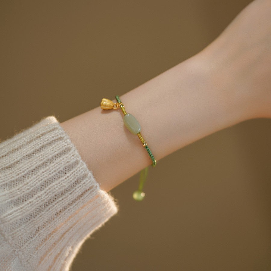 Beaded Hetian jade bracelet combination for luck and mindfulness