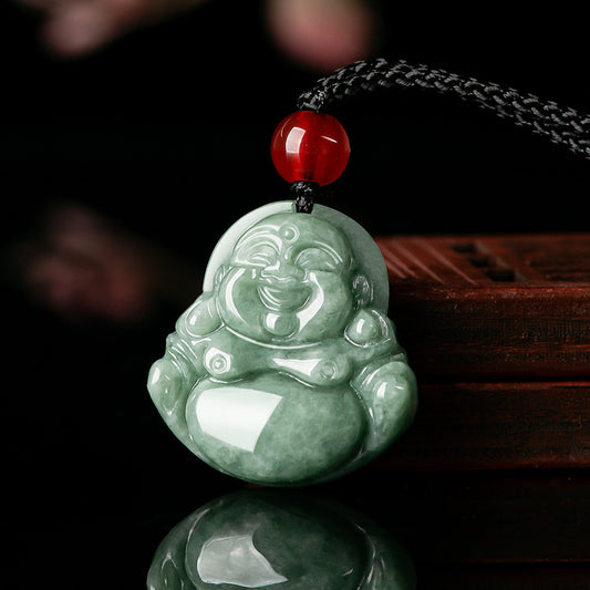 Natural Deep Green Jadeite Buddha Pendant Necklace - Serenity & Protection