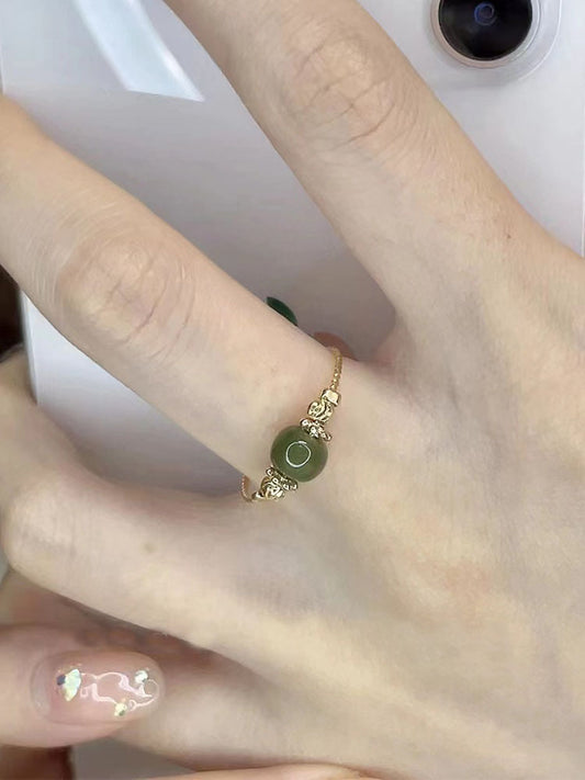 Nephrite Hetian Jade Bead Ring - Abundance, Harmony & Elegance