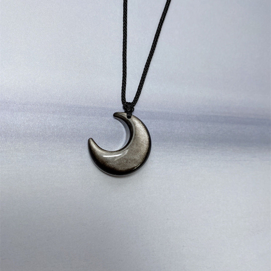 Moon Necklace - Cat's Eye Pendant & Silver Obsidian Pendant