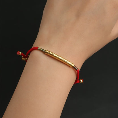 24K Gold-Plated Tibetan Red String Bracelet with 999 Silver Mantra Charm – handmade spiritual jewelry
