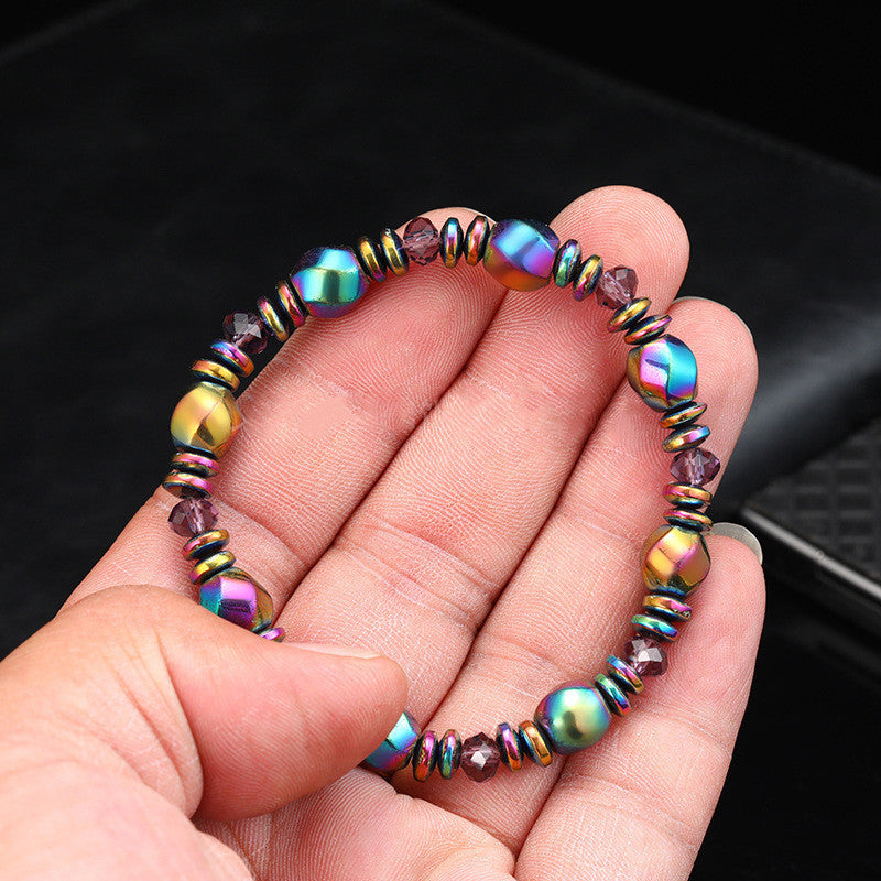 unisex rainbow hematite bracelet magnetic beads wellness gift