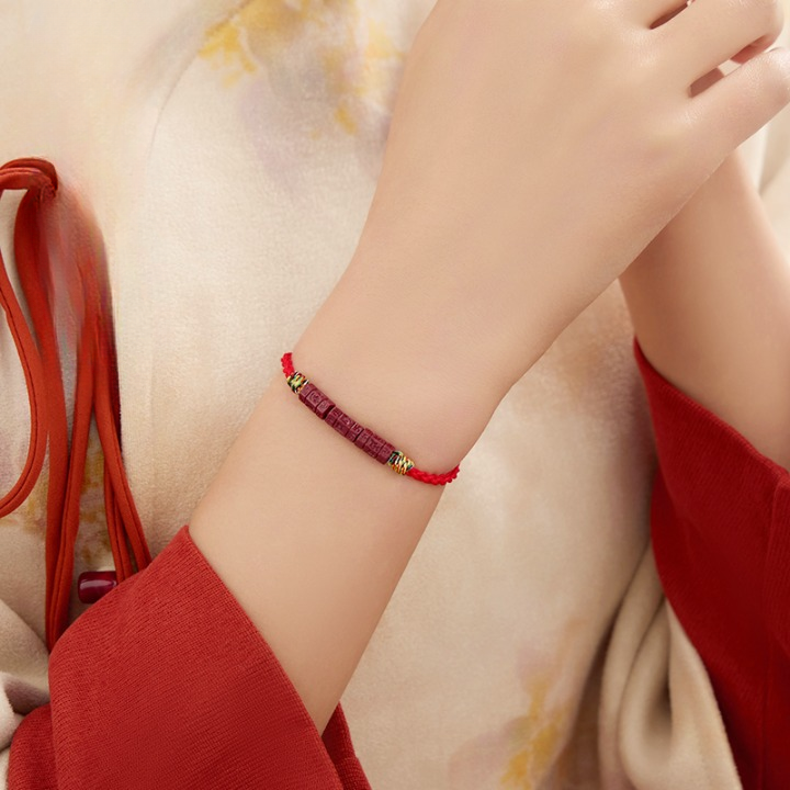 Mani Mantra Cinnabar Red String Bracelet – Wealth, Protection & Good Luck