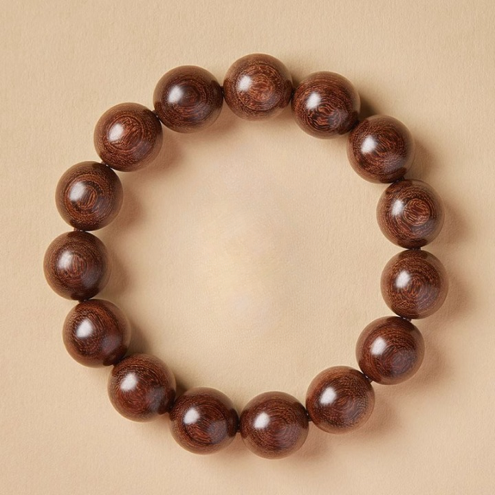 Natural Golden Sandalwood Bead Bracelet – Authentic Wooden Mala