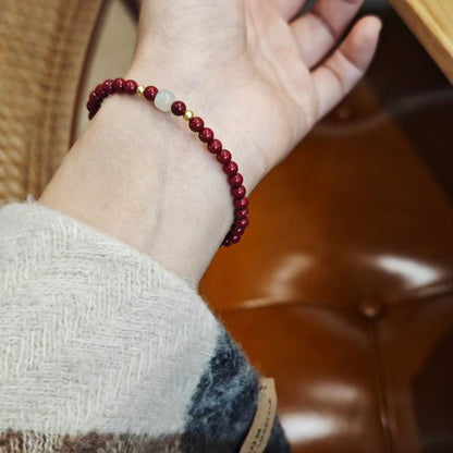 Natural Cinnabar Bead Bracelet with S925 Silver & Hetian Jade – Boost Well-being