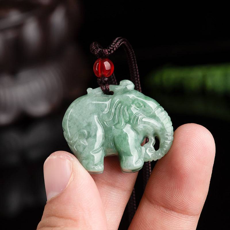 Hand-carved jadeite elephant jewelry for wealth and luck