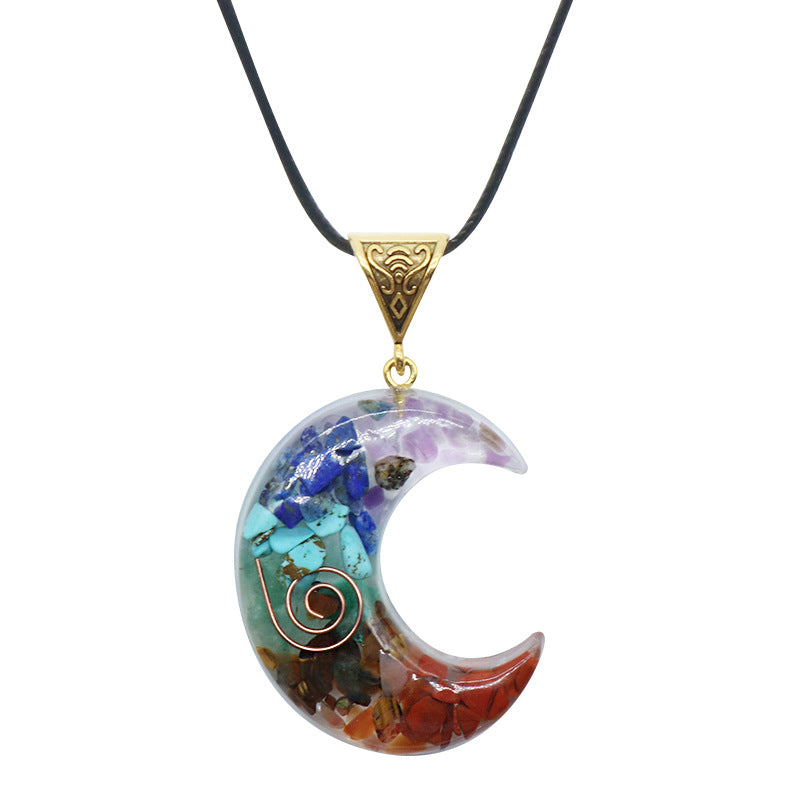 7 Chakra Moon Pendant Necklace - Balance & Harmony