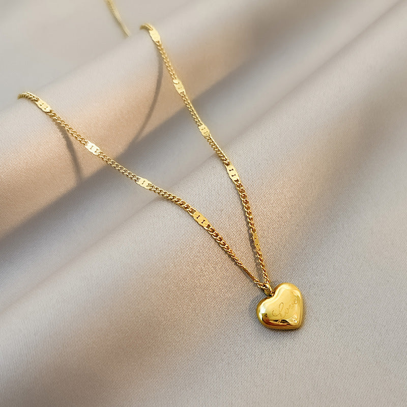 Titanium Heart Necklace – Gold Color “Love” Pendant | Waterproof Jewelry